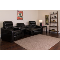 Flash Furniture BT-70380-3-BK-GG Futura Series 3-Seat Reclining Black Leather Theater Seating Unit with Cup Holders